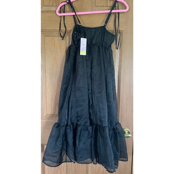NWT XS Black Below the knee length chiffon dress with liner & adjustable straps - Picture 2 of 2
